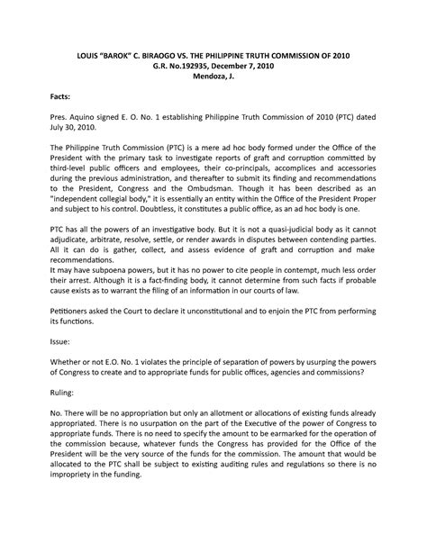 biraogo vs truth commission|Case Digest: LOUIS 'BAROK' C. BIRAOGO v. PHILIPPINE TRUTH COMMISSION .